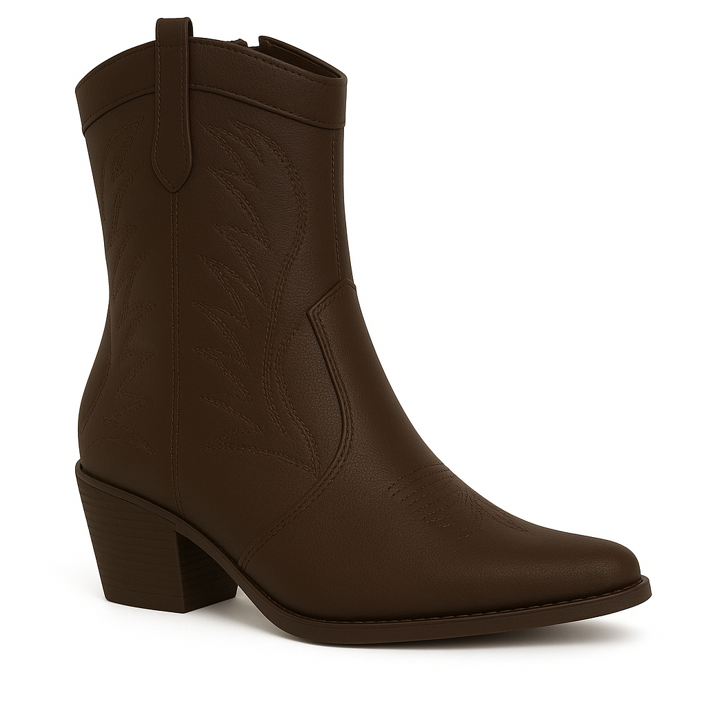 Bota Western Texana Feminina Bordada Cano Curto Salto Médio