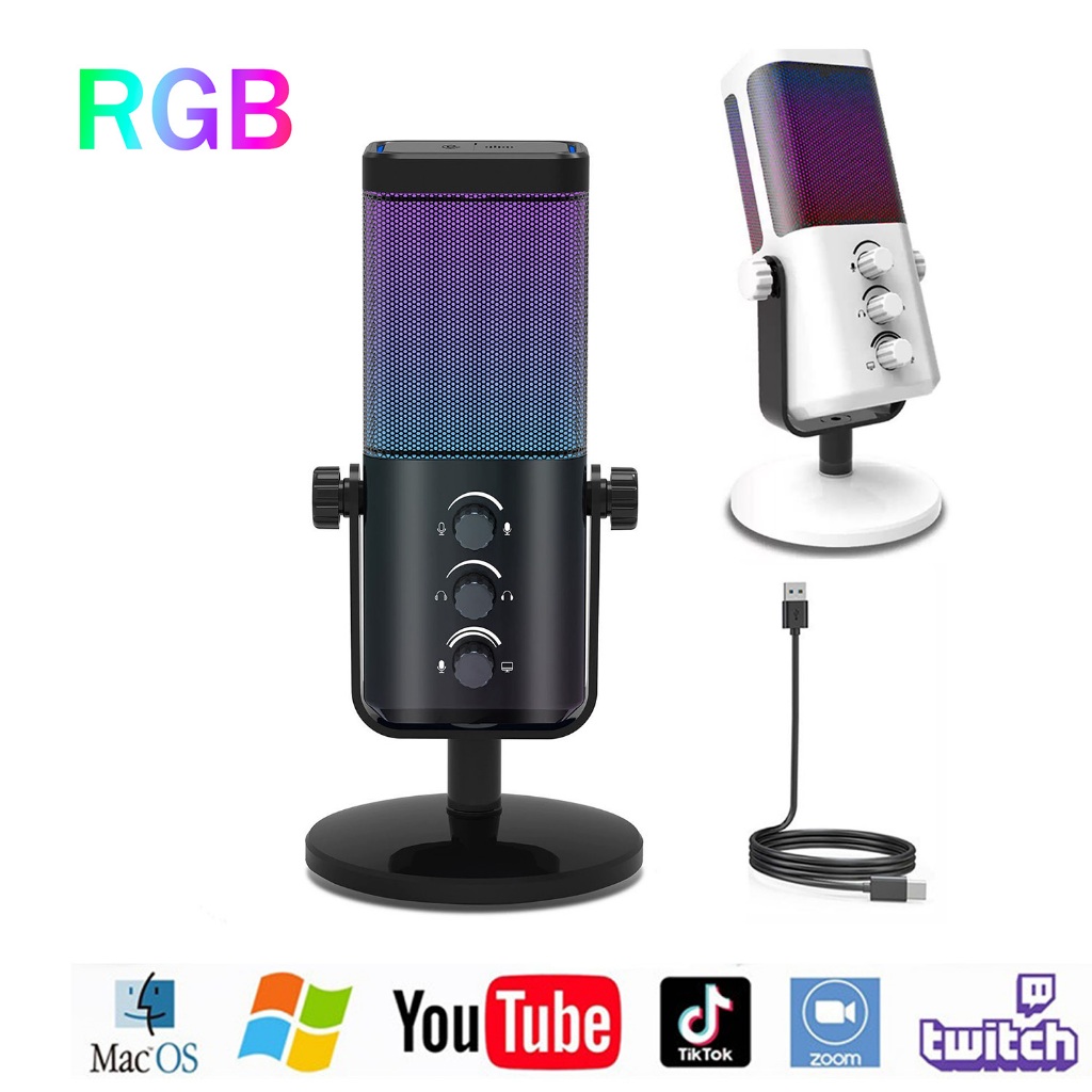 Microfone RGB Gamer Ravação de Live Jogo Condensador Podcast Alta Sensibilidade Gravador ao vivo em Oferta na Shopee