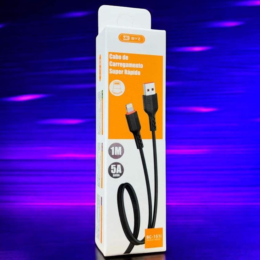 ⚡ Cabo iPhone Lightning 1M 5A Rápido 🔌 Carregador + Dados 480Mbps Resistente Preto e Branco