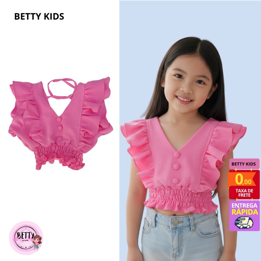 Blusinha cropped de alça babado menina infantil