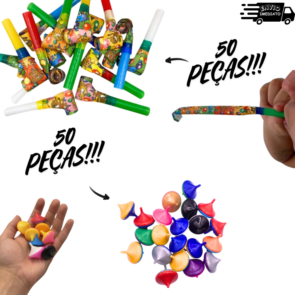 Kit 100 Línguas de Sogra  Pião Festa Aniversário Brinquedo Lembrancinha Dia das Criança Natal Doação