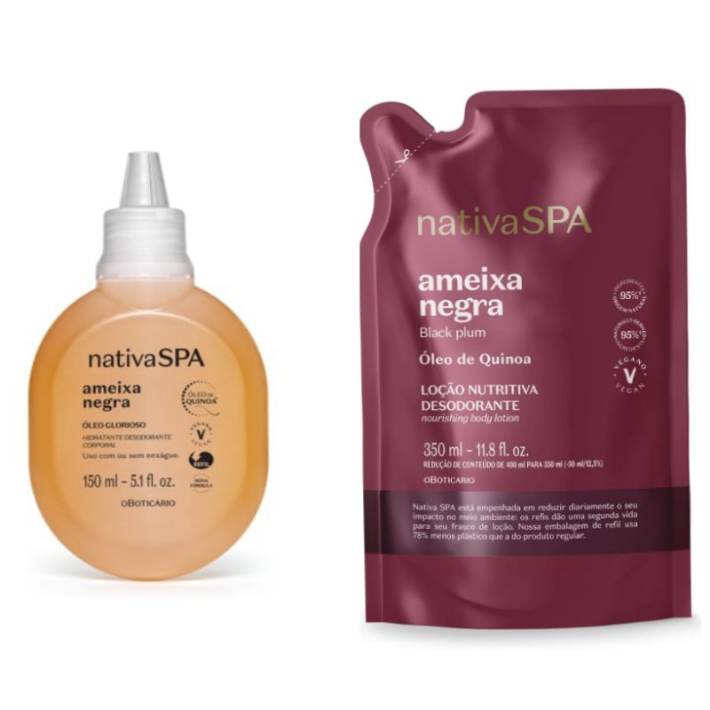 Kit Refil Ameixa Negra Nativa SPA Refil Loção hidratante 350ml + Refil óleo corporal 150ml