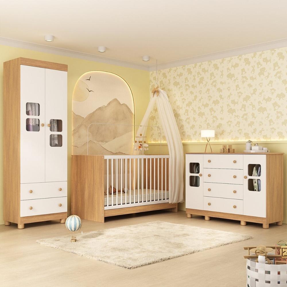 Quarto de Bebê Completo com Berço 3 em 1 para Colchão 130x60cm Sol Multimóveis MP4530