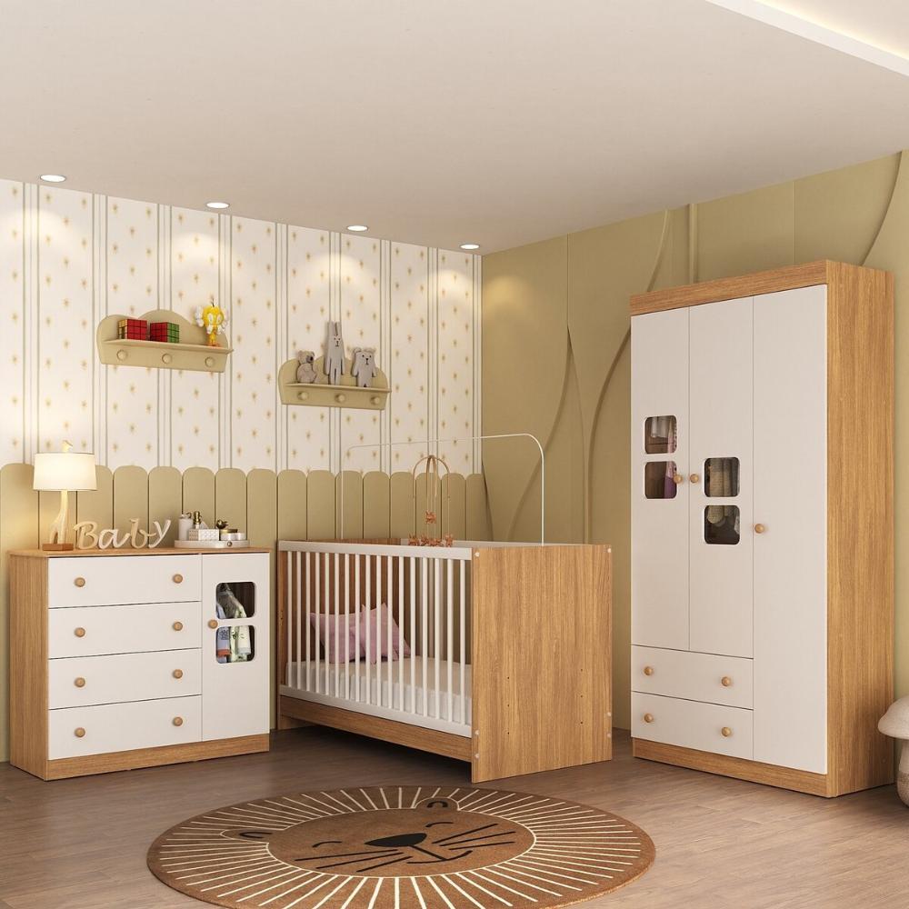 Quarto de Bebê Completo com Berço 3 em 1 para Colchão 130x60cm Brisa Multimóveis MP4525 em Oferta na Shopee