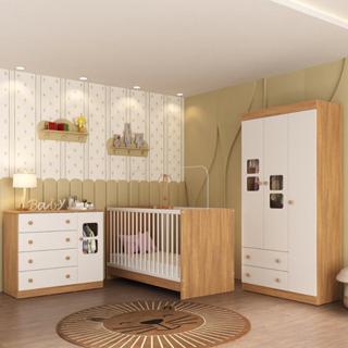 Quarto de Bebê Completo com Berço 3 em 1 para Colchão 130x60cm Brisa Multimóveis MP4525 em Oferta na Shopee