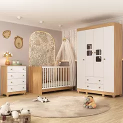 Quarto de Bebê Completo com Berço 3 em 1 para Colchão 130x60cm Sol Multimóveis MP4522