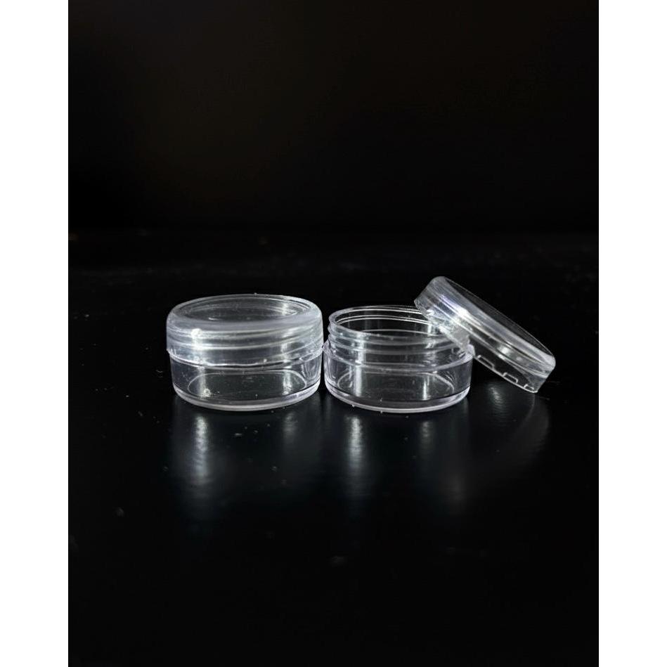 50 Potes 4grs - para glitter, pedrarias, mini terço de acrílico c/ tampa de rosquear Transparentes