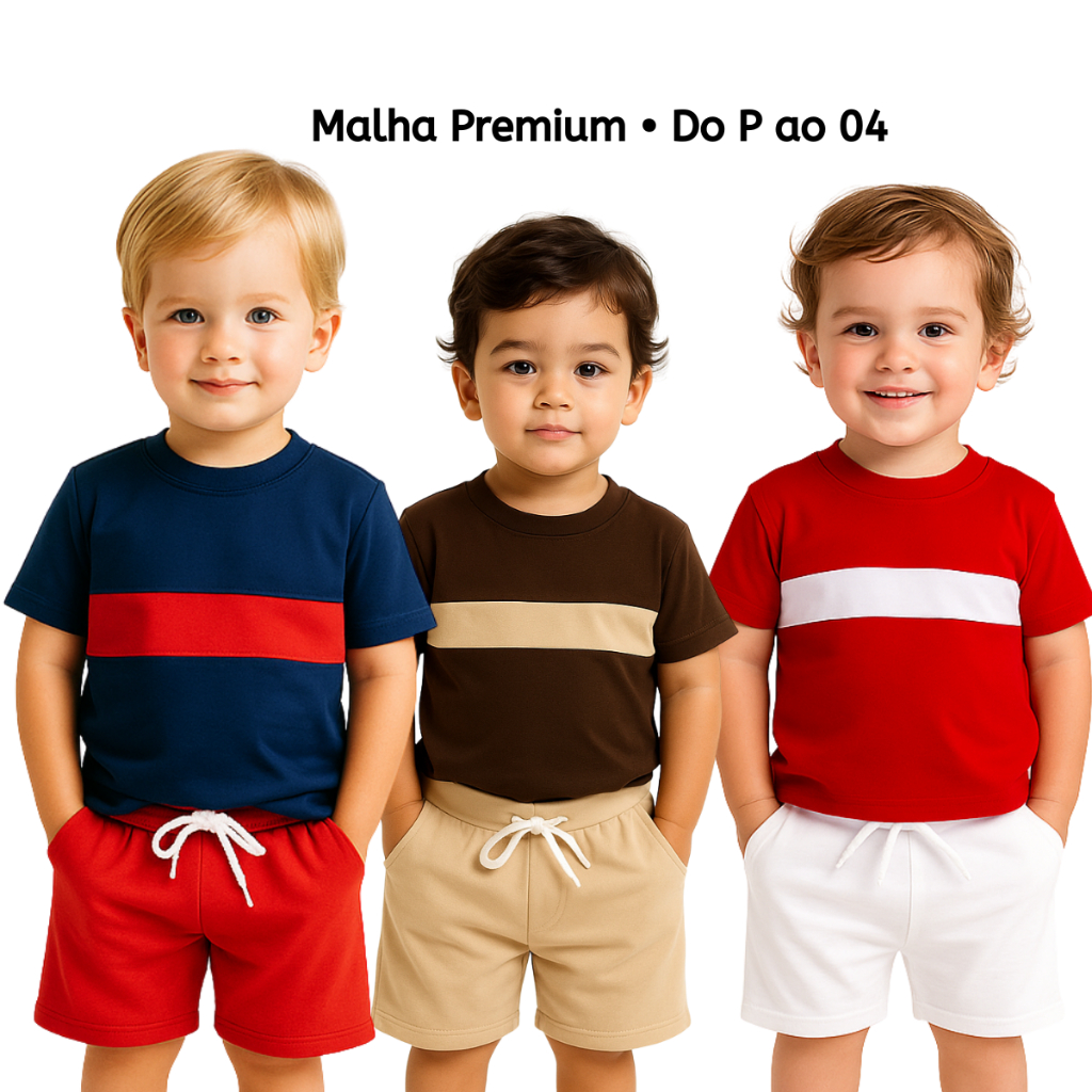Conjunto Infantil Verão Camiseta e Bermuda – Malha Premium 40.1 – Meninos P ao 04  Conforto e Estilo