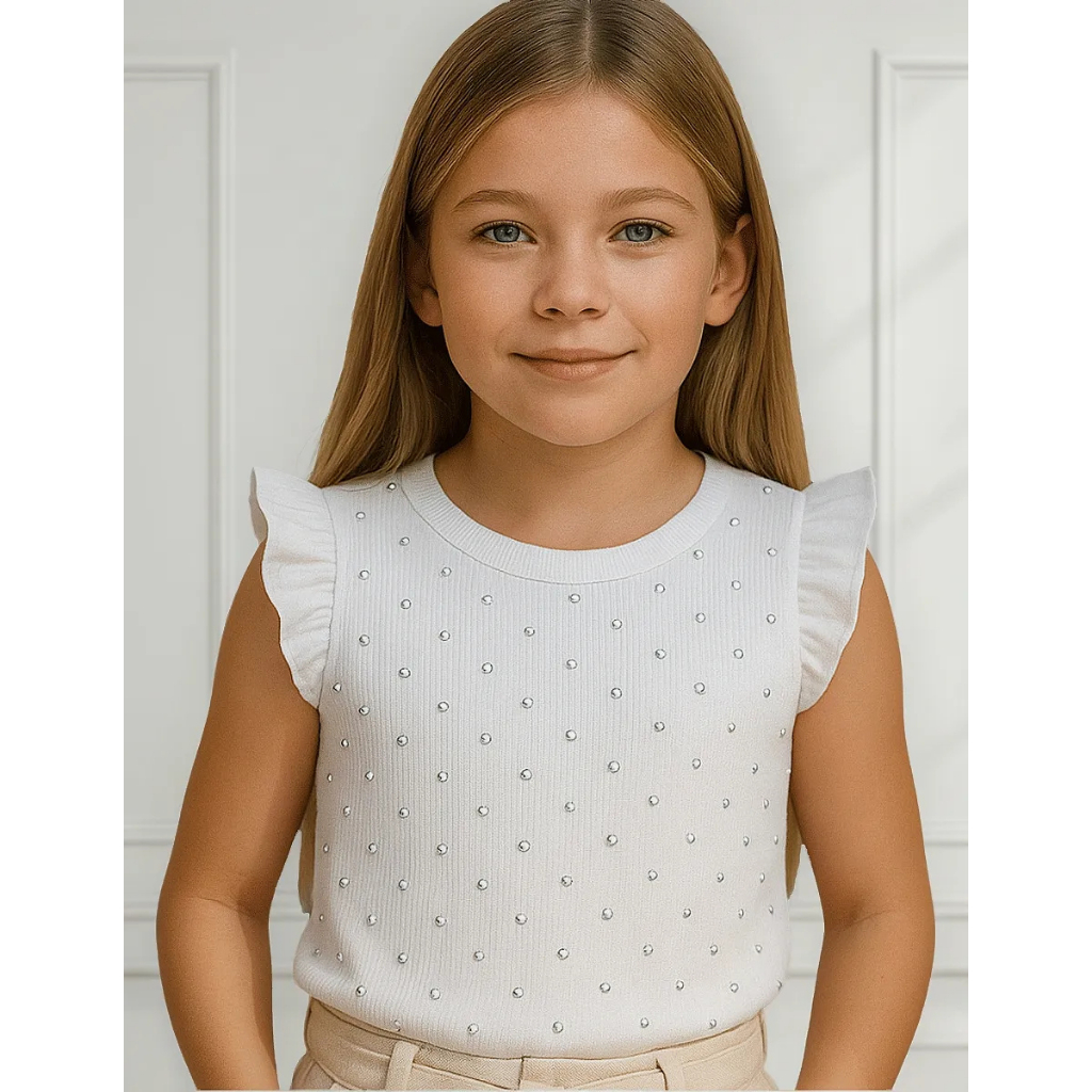 Blusa Blusinha Canelada Infantil Meninas Strass Blog Luxo 4 ao 12  - PB