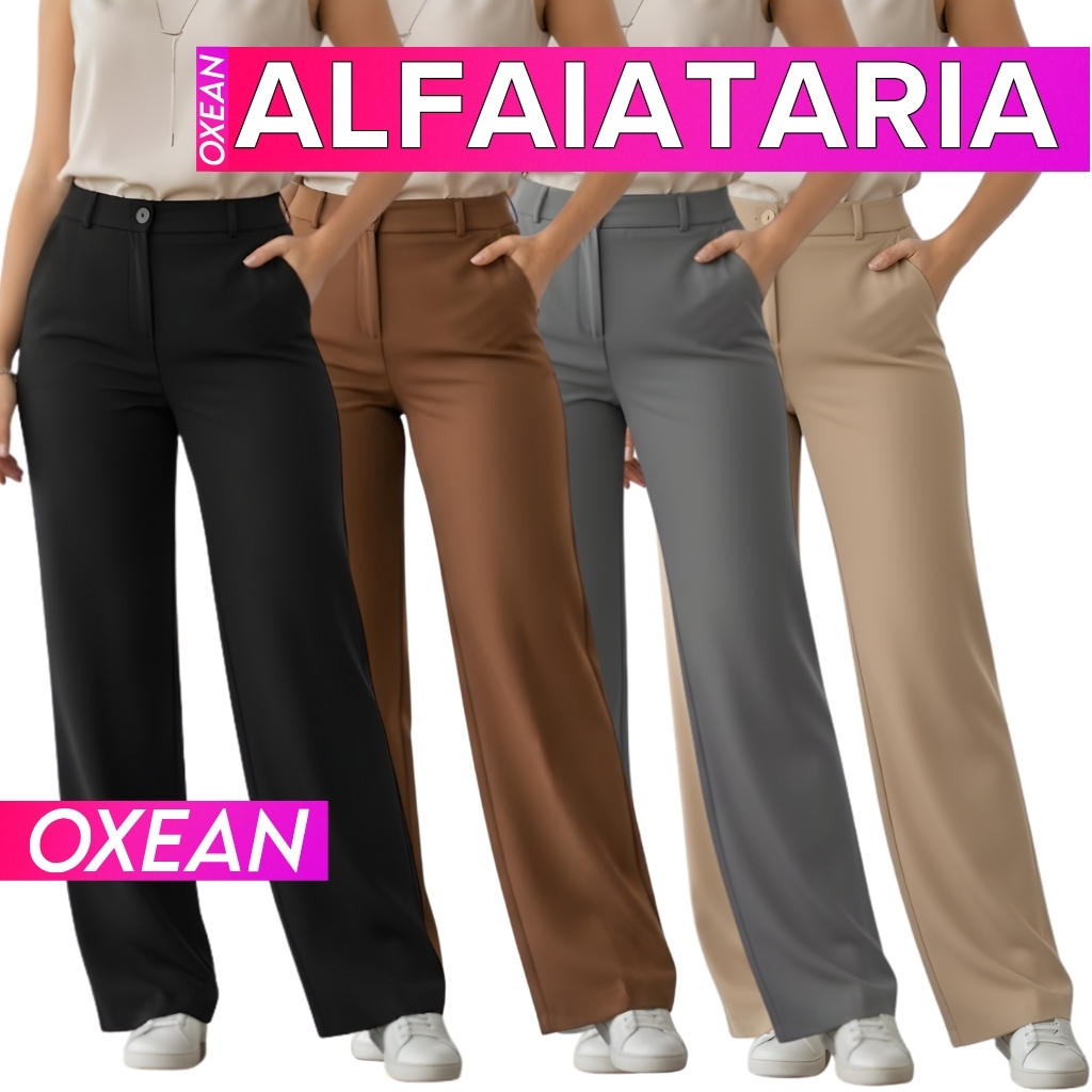 Calça Alfaiataria Feminina Wide Leg Cintura Alta Pantalona Com Bolso