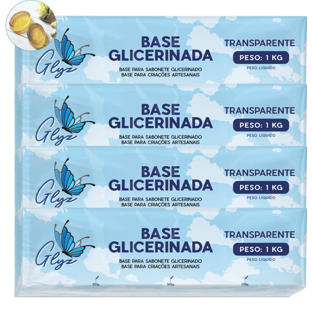 Kit Com 4 Unidades Base Glicerina Para Sabonetes Caseiro 1kg - Transparente ou Branca
