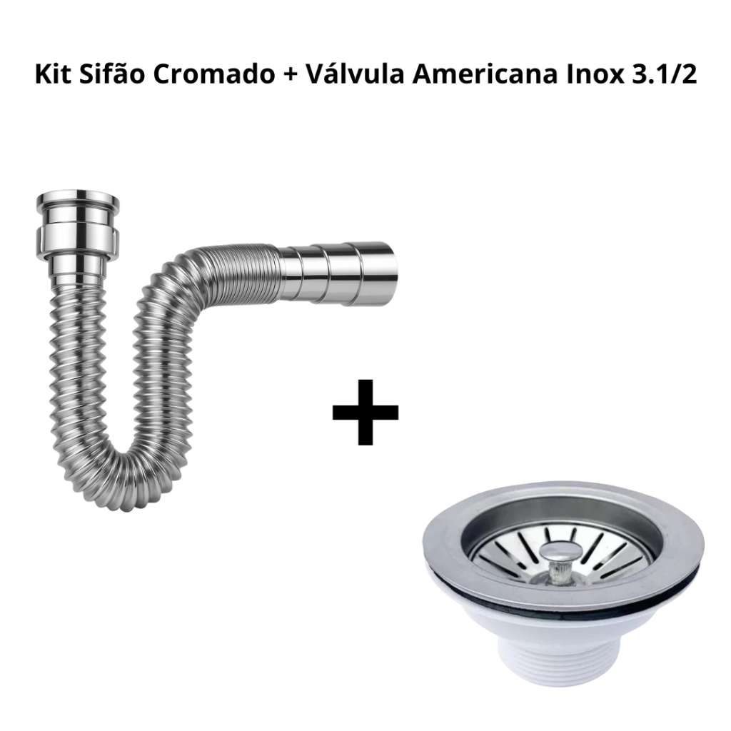 Kit Sifão Flexivel Cromado + Válvula Americana Escoamento 3.1/2 Aço Inox em Oferta na Shopee