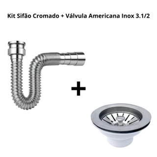 Kit Sifão Flexivel Cromado + Válvula Americana Escoamento 3.1/2 Aço Inox em Oferta na Shopee