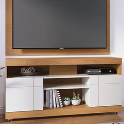 Rack Para Sala de Estar TV 47 Pol com Rodízios Raya C04 Freijó Off White - Lyam Decor