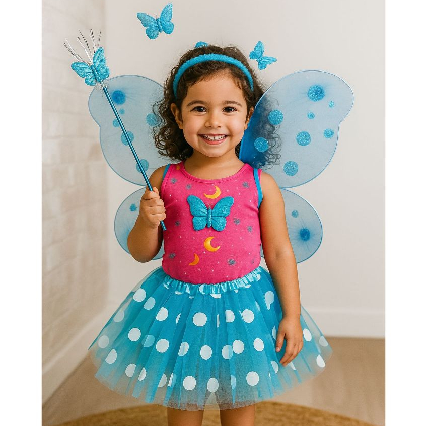 Fantasia De Fada Borboleta Asa Com Varinha, Tiara e Saia 2025