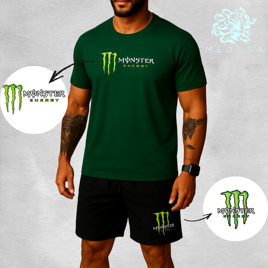 Conjunto Kit Camisa Dry Fit E Bermuda Tactel Elastano Monster Academia Esportes Crossfit