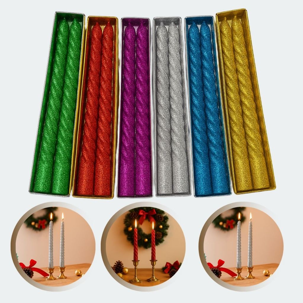 Kit 2 Velas Retorcidas Com Glitter Decoração Mesa De Natal Brilho festas natalinas