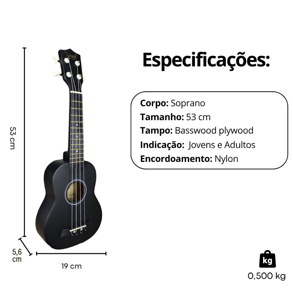 Detalhes do Ukulele Soprano Bravo Music Buk121 21 Polegadas Nylon