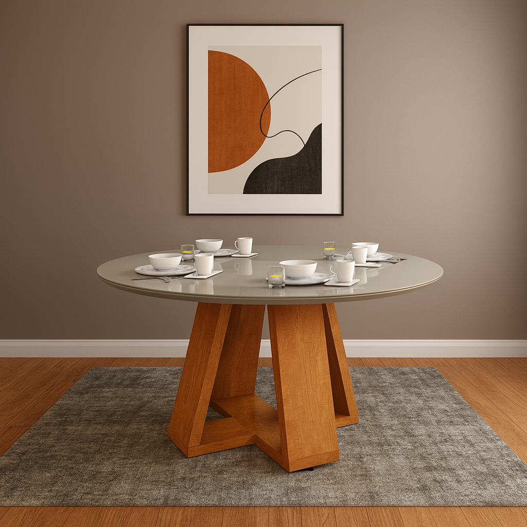 Mesa Redonda para Jantar em MDF com Vidro Laqueado para 4 lugares