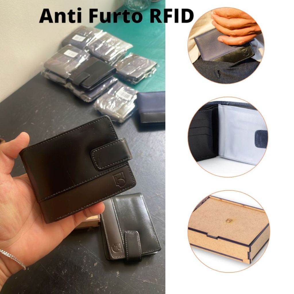 Carteira Masculina Couro Legítimo Espaçosa Antifurto Rfid Clássica Button Kraus Brand