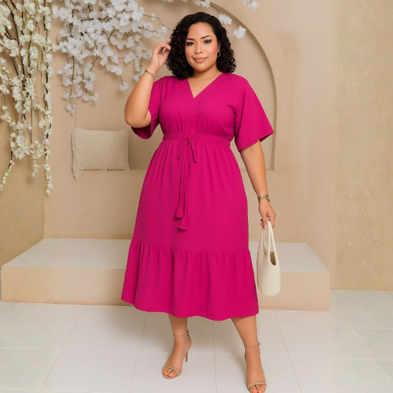 Vestido Midi Plus Size até o tamanho 58 feminino Curves em Oferta na Shopee