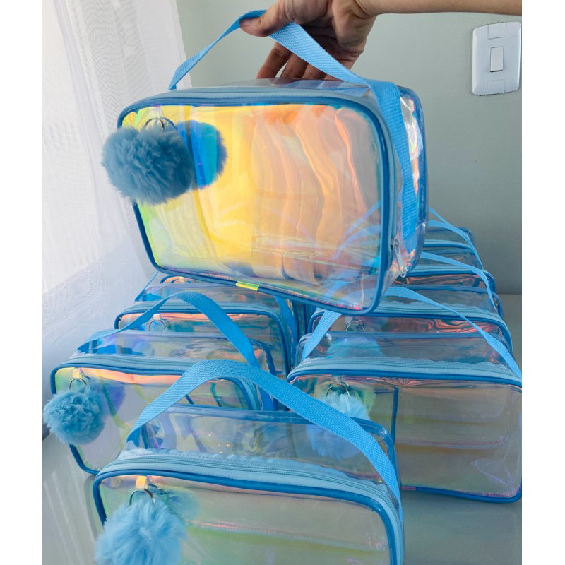 Kit Maleta de Plástico Holográfico Infantil e Adulto Unissex em Várias Cores Personalizada para Brindes Festas Maquiagem