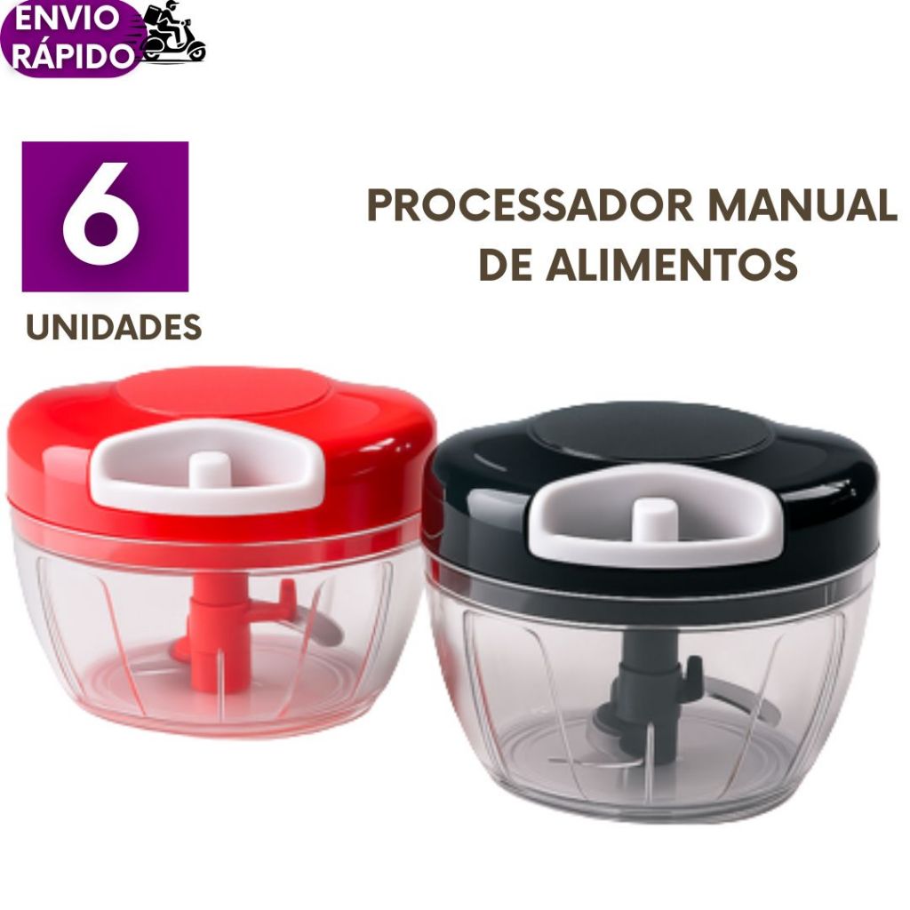 Kit 6 a 2 un Processador Triturador de Alimentos  Manual 500ML 3 Lâminas Legumes Cebola Tempero Alho Cozinha