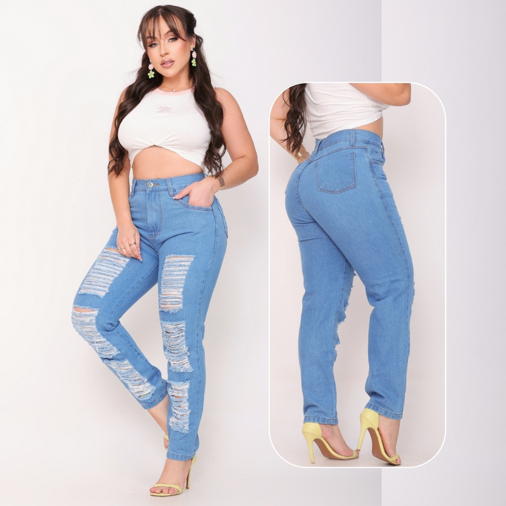 Calça MOM Jeans Feminina Boyfrend Altissima Qualidade em Oferta na Shopee