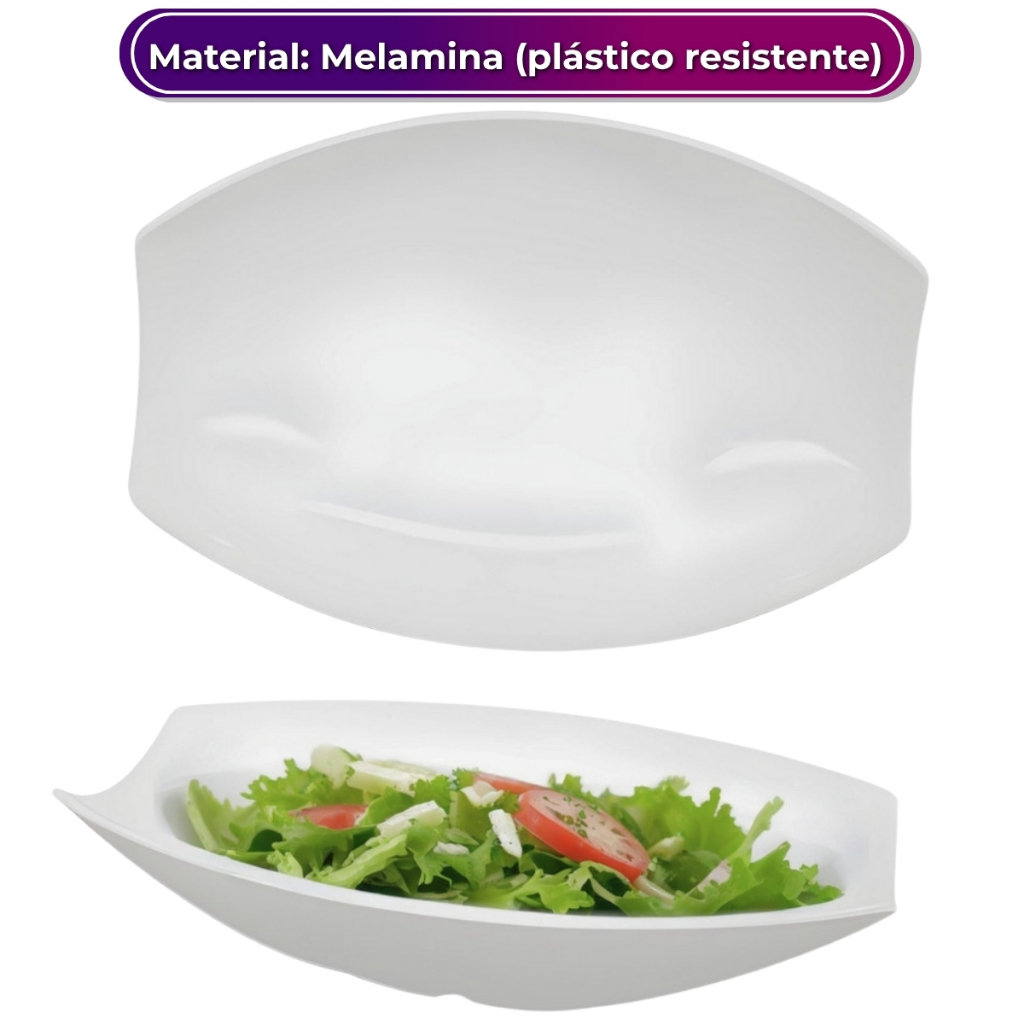 Travessa Oval Curvas Melamina Para Servir Alimentos Saladeira Fruteira 41cm x 27cm  Bestfer