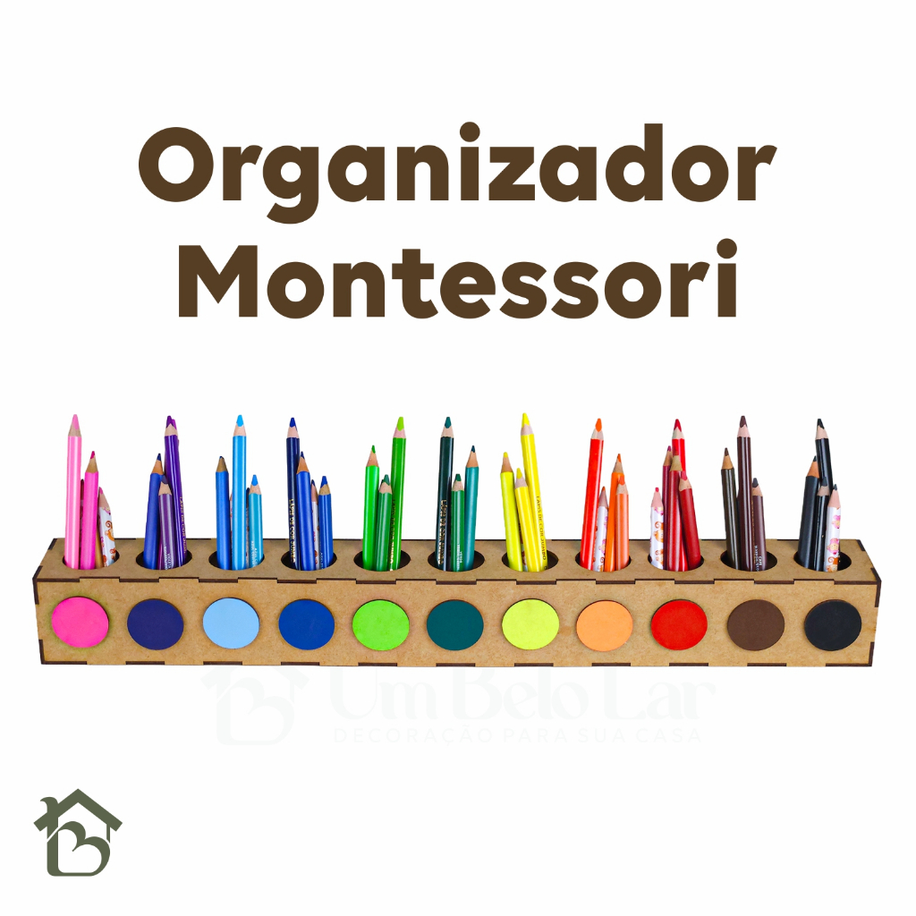 Porta Lápis Montessori Organizador Lápis de Cor Pincéis Canetinhas e Giz Escola