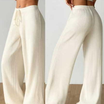 Calça Feminina Pantalona Cintura Alta com Cordão Falso Tecido Anarruga Importado Elegante Casual em Oferta na Shopee