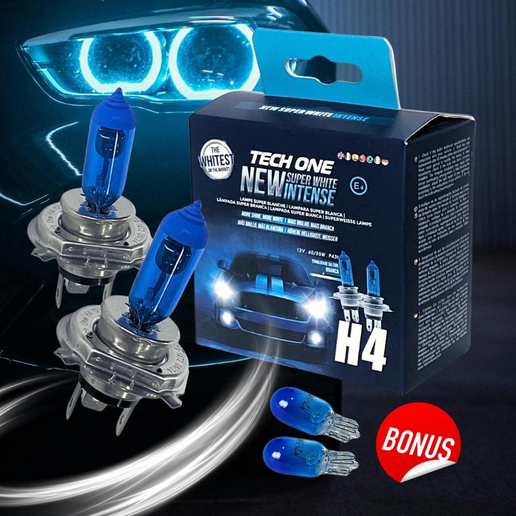 Par Lampada Super Branca H4 8500k Tipo Xenon 12v 60/55w Techone + Lâmpada T10 BRINDE em Oferta na Shopee
