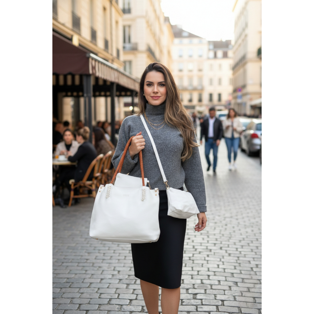 ✨ Kit 3 Bolsas Femininas Brancas Tote Transversal Necessaire Luxo Tendência Mochila Mulher