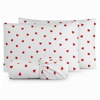 Jogo De Cama Estampa Coração Macio Algodão 180 Fios C/ Elástico Toda Volta em Oferta na Shopee