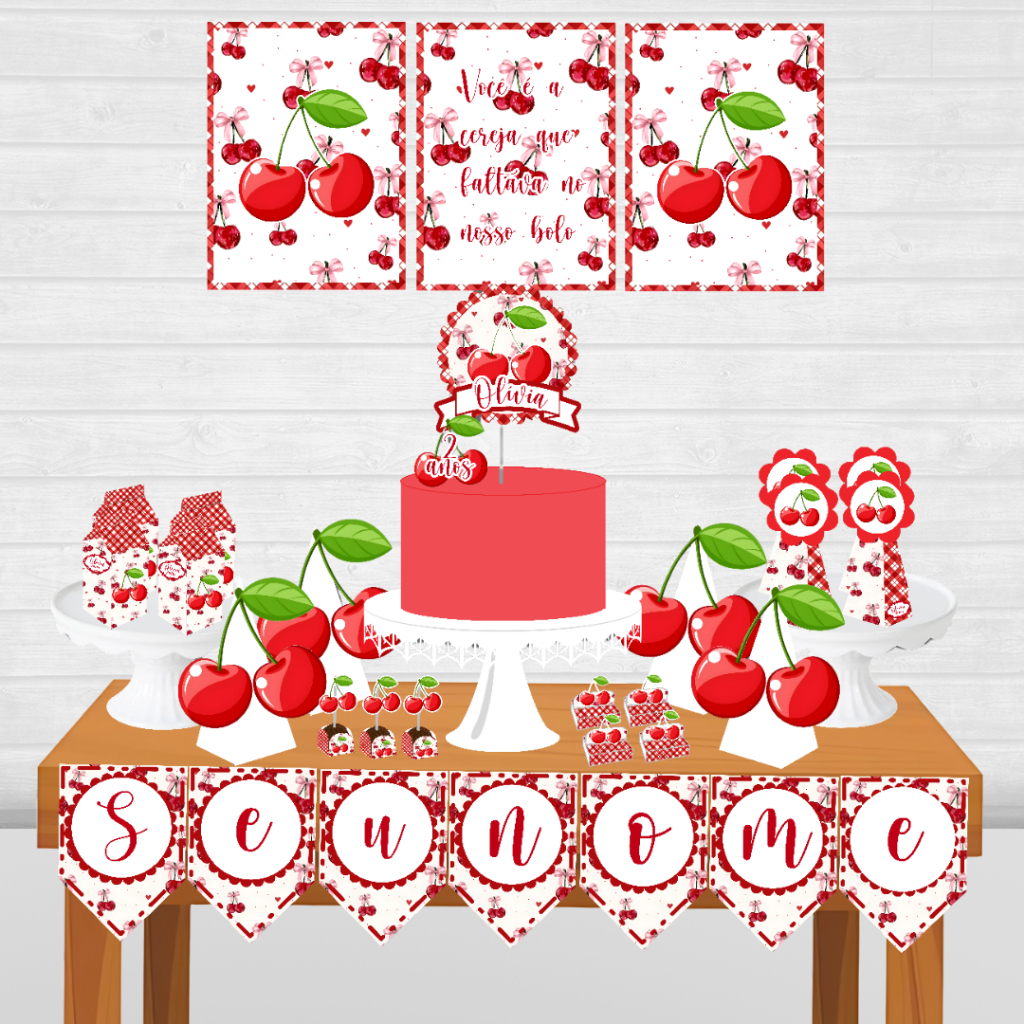 Kit Festa só um bolinho Cerejinha personalizado/mesversário aniversário/ Lembrançinha 80 itens