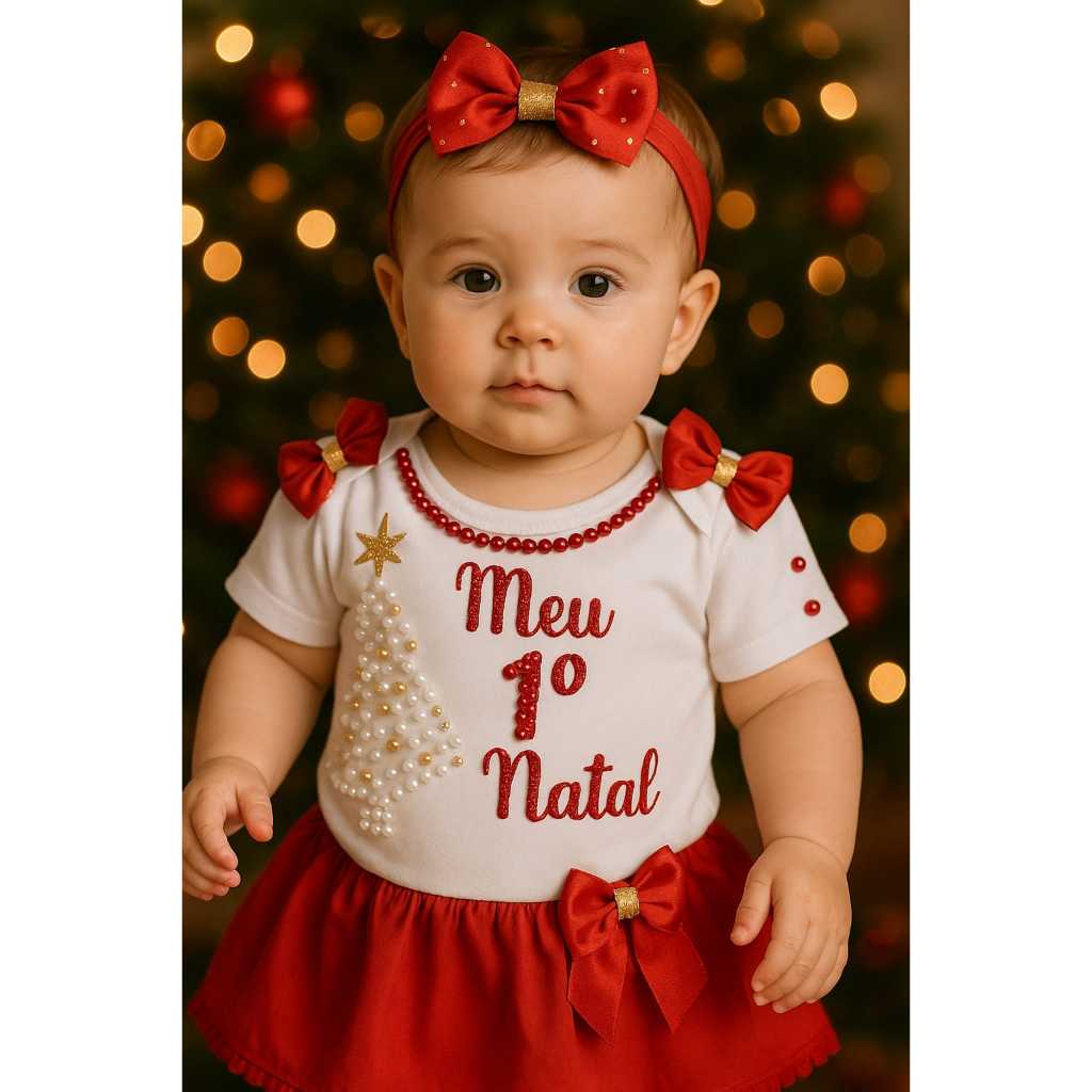 Bodie Meu Primeiro Natal e Réveillon Bebê Menina | Vestido Bordado Infantil Ano Novo Body Natal Bebê