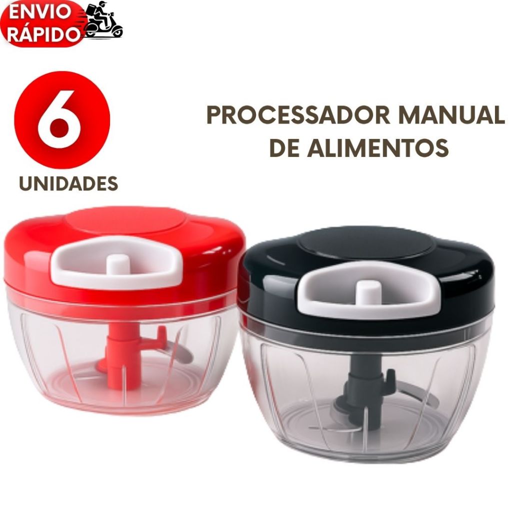 Kit Processador 6,5,4,3 ou 2un. Triturador de Alimentos Manual 500ML 3 Lâminas Legumes Cebola Tempero Alho Cozinha