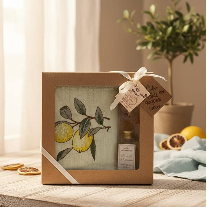 Kit Toalha bordada e aromatizador Greenswet limão Siciliano