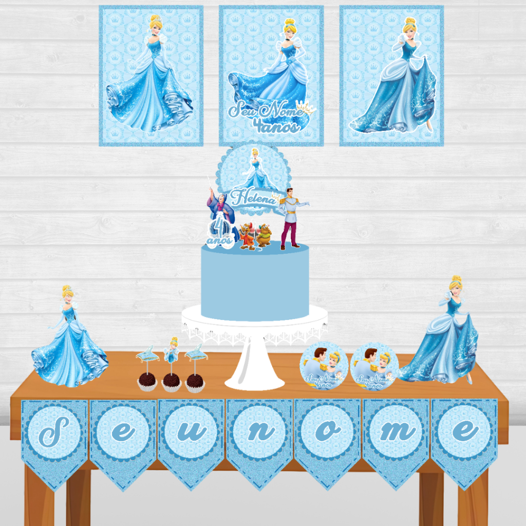 Kit Festa Cinderela personalizado/mesversário aniversário/ Lembrançinha 47 itens