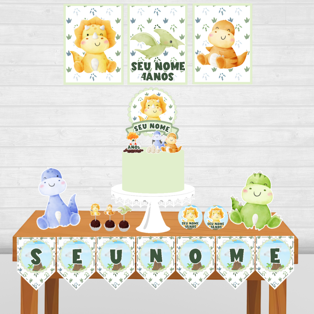 Kit Festa Dinossauro baby personalizado/mesversário aniversário/ Lembrançinha 47 itens