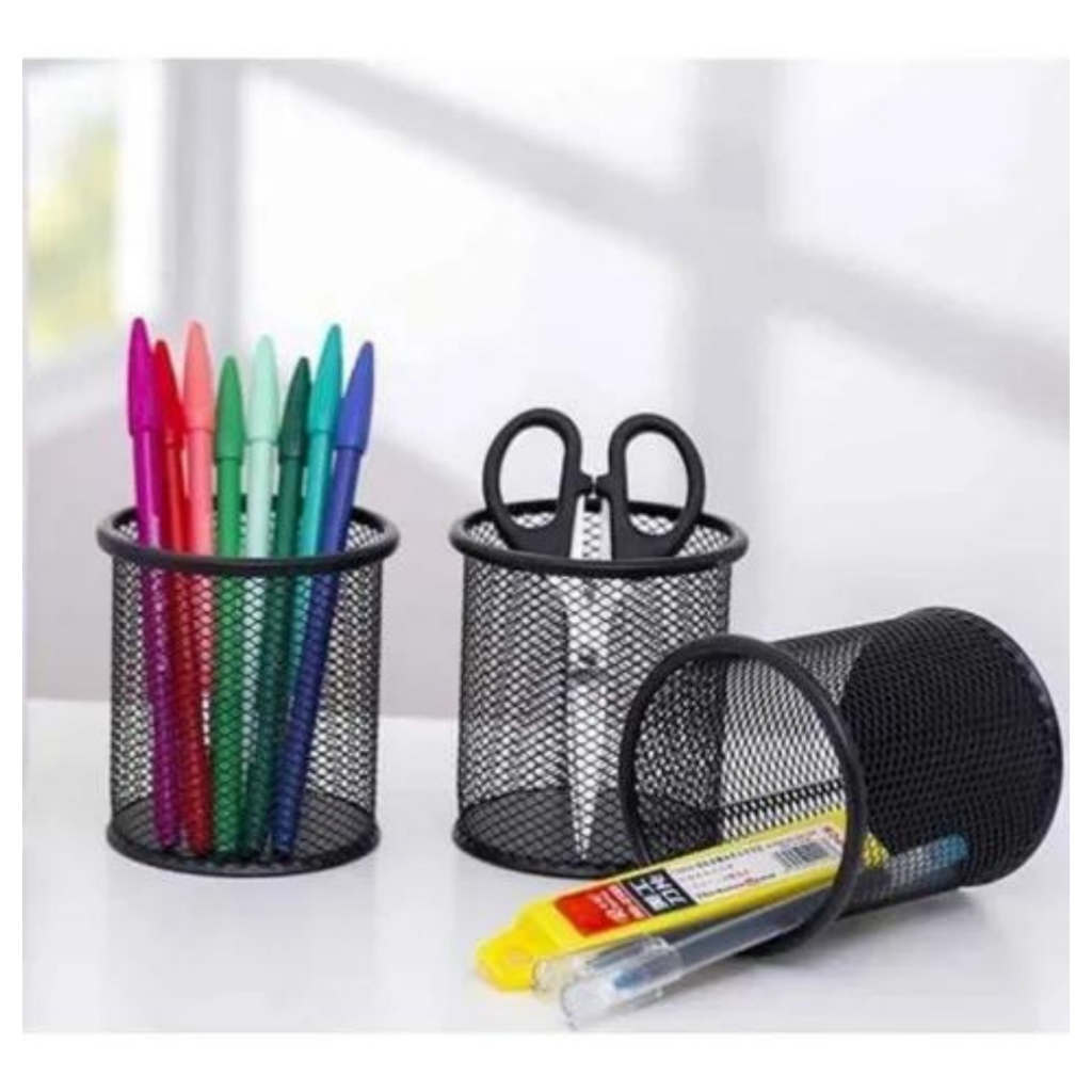 Porta Caneta Aramado Metal Redondo Organizador Escritorio Lapis Caneta