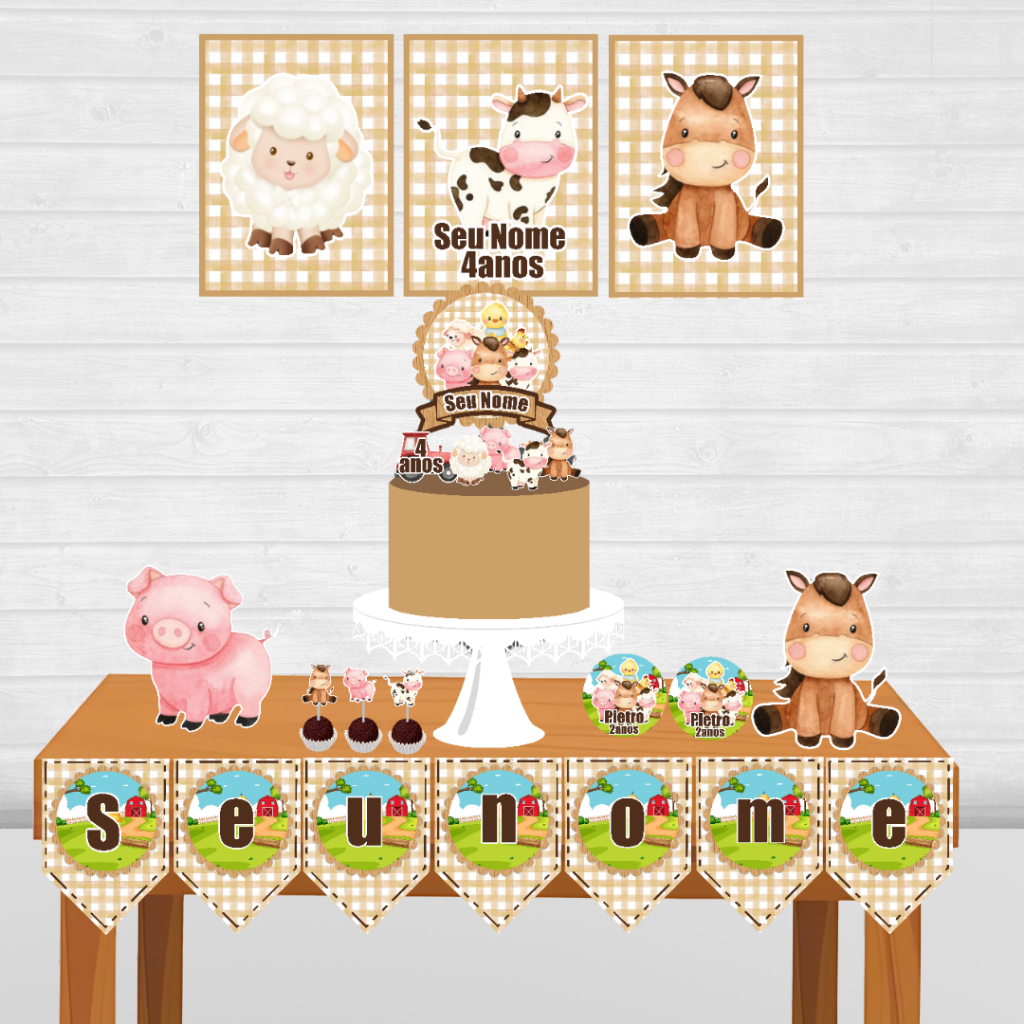 Kit Festa Fazendinha Menino personalizado/mesversário aniversário/ Lembrançinha 47 itens