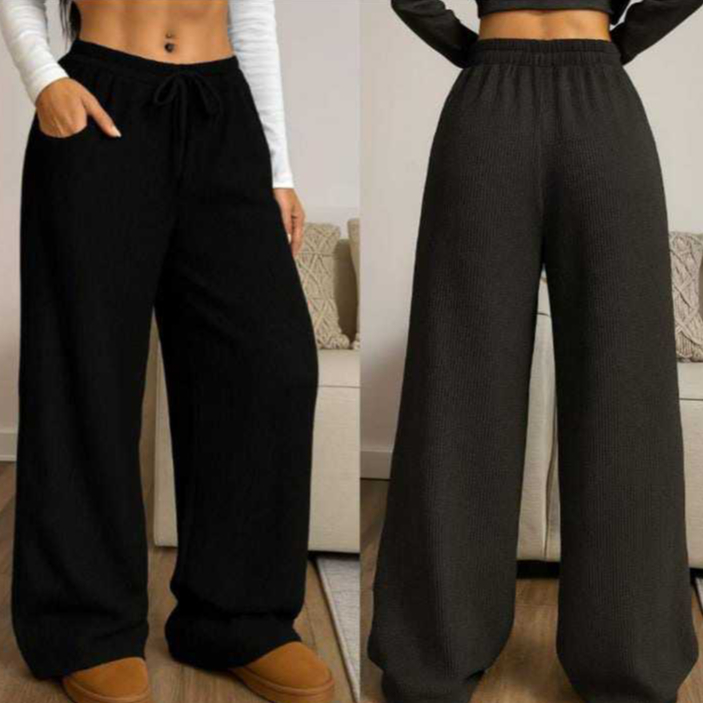 Calça Pantalona Feminina Social Tecido Anarruga Malha Importada Tendência Cintura Alta Perna Larga