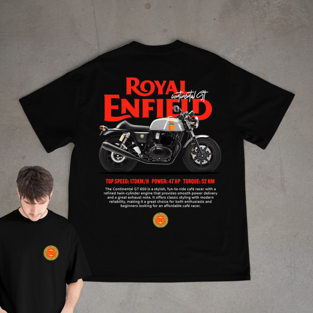 Camiseta Continental GT Moto Royal Enfield Frente e Costas 100% Algodão Unissex