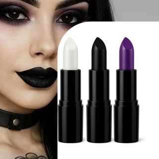 Batom Gótico Artístico, Preto, Branco ou Roxo, Maquiagem Criativa, Cosplay e Festas Temát…