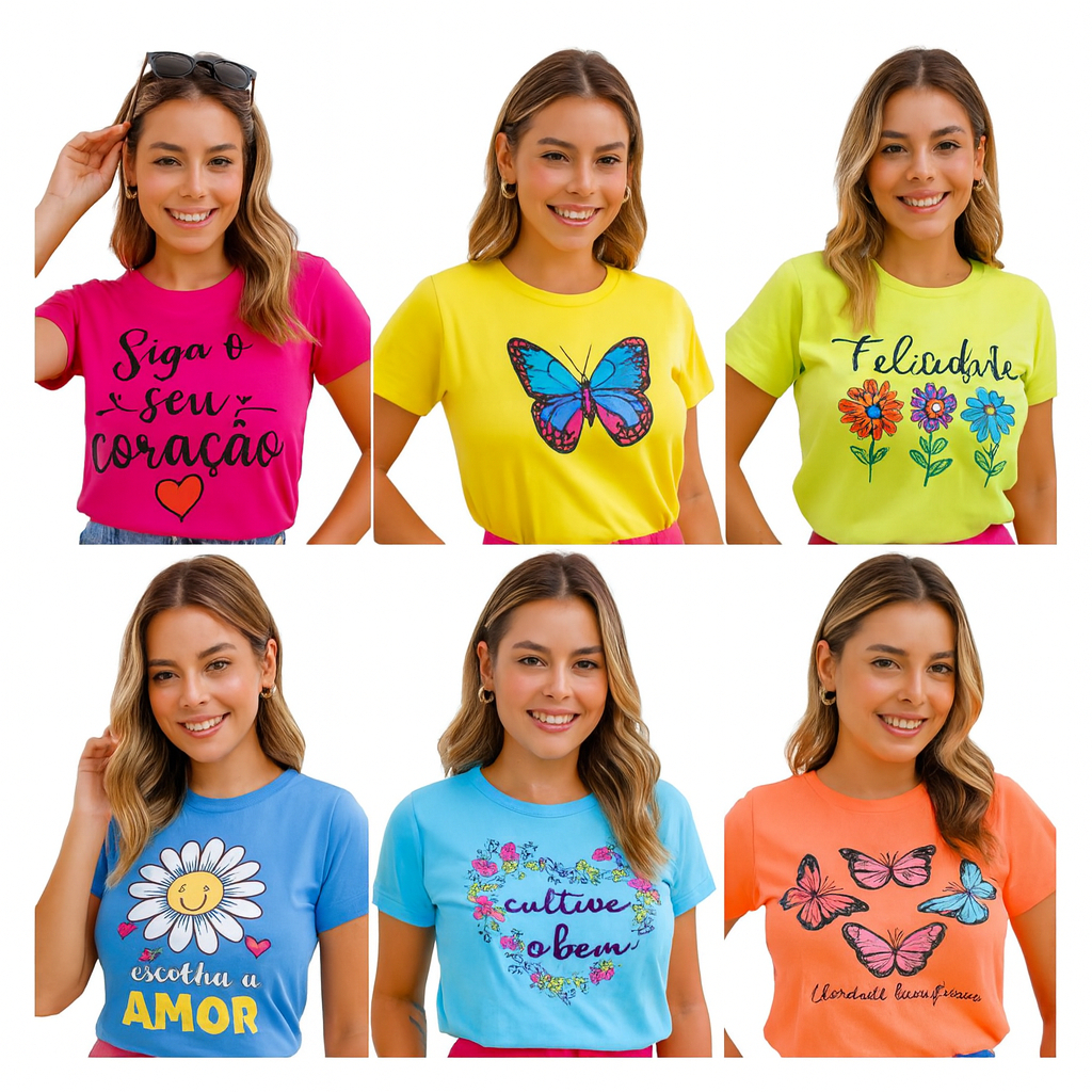 Kit 3 Blusa Feminina T-shirt Baby Look Camiseta Roupas Femininas-Kit com 3 ou 1 T-shirt Feminina Sortidas