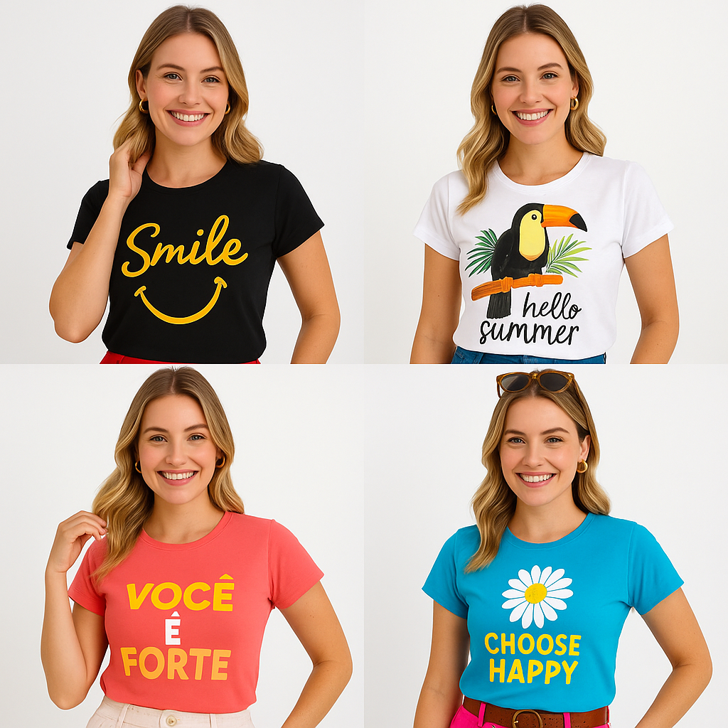 Kit 3 Blusinha Feminina T-shirt Baby Look Camiseta Blusa Roupas Femininas- Kit com 3 ou 1 T-shirt Feminina Sortidas