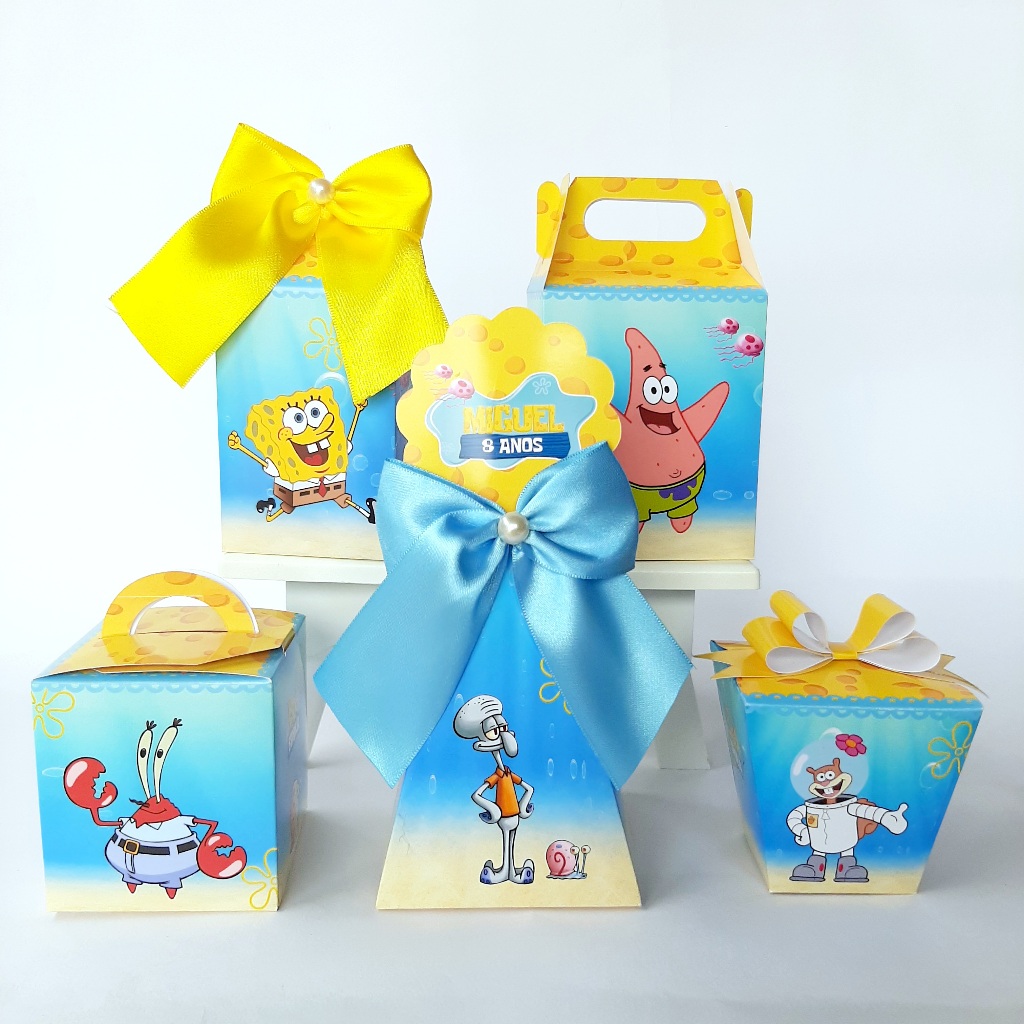 Kit Festa BOB ESPONJA Pegue e Monte | Caixinhas Personalizadas | Lembrancinhas para Festa Infantil