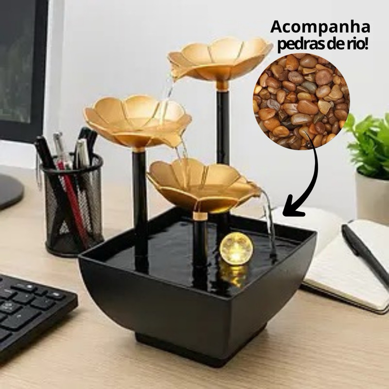 Fonte De Agua Cascata 3 quedas Flor Lotus Decoração Elegante em Oferta na Shopee