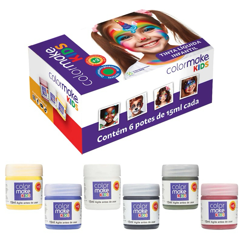 Tinta Facial Para Crianças - 6 Cores 15ml Cada - Infantil, Colormake, Tinta Líquida em Oferta na Shopee